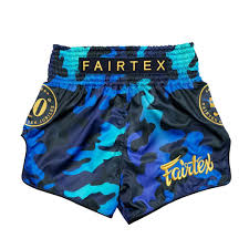 Pantaloncini Thai Boxe Fairtex Jubilee Camo Blue